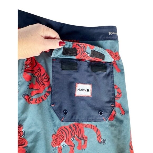 Hurley Phantom Men's Sz 34 Blue W/ Orange Tiger Print Boardshorts Board Shorts - Picture 6 of 8